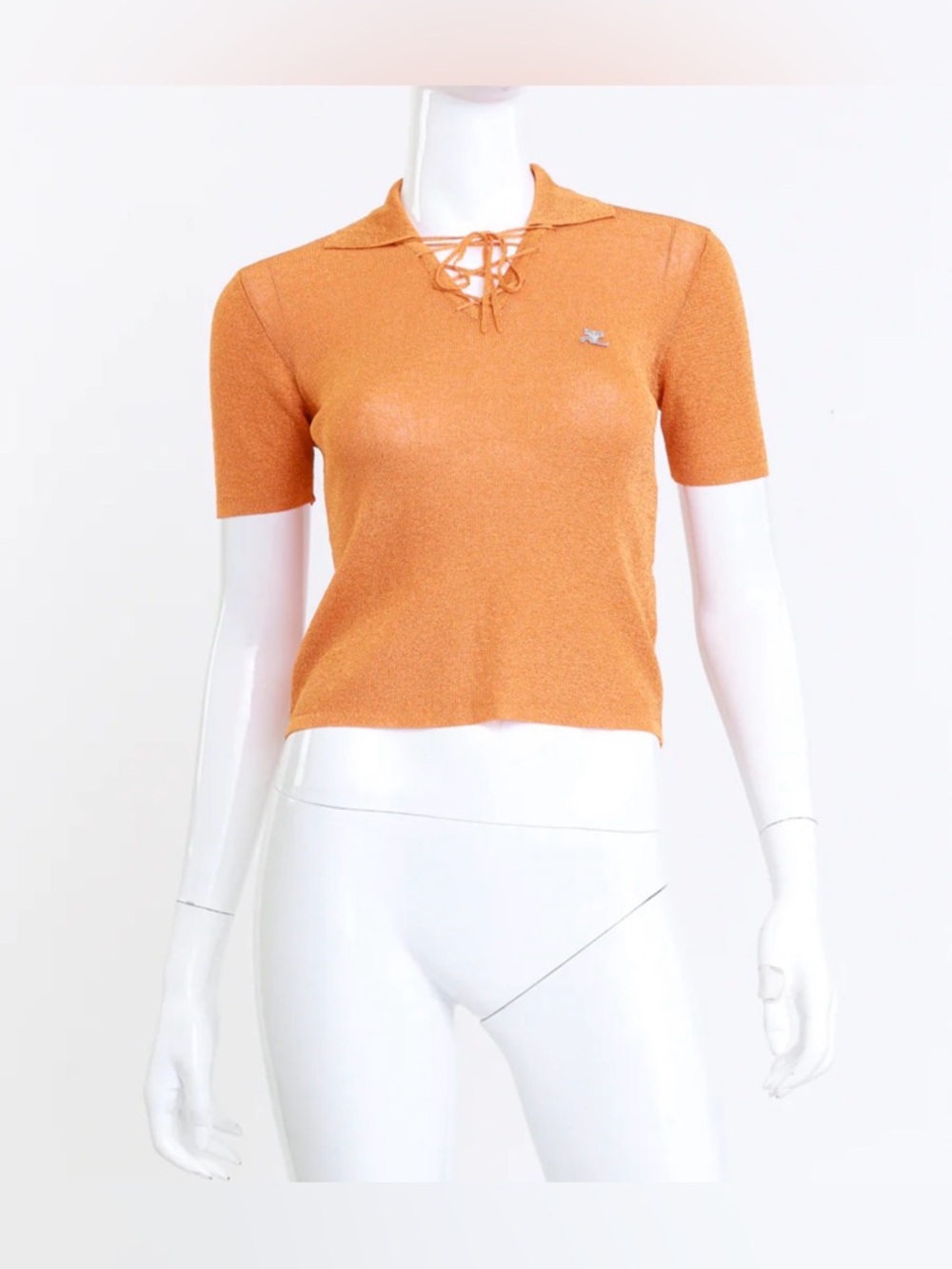 NWT Courreges Vintage Orange Knit Lace Up Polo Shirt